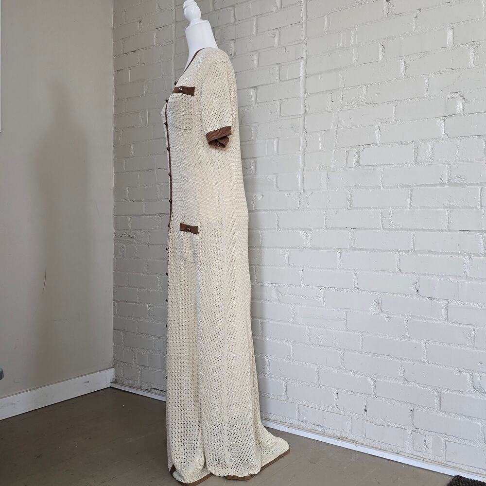 Fashion Nova Elena Crochet Maxi Dress┃ Cream Brown 2X ┃Boho Vintage Style - Picture 2 of 10